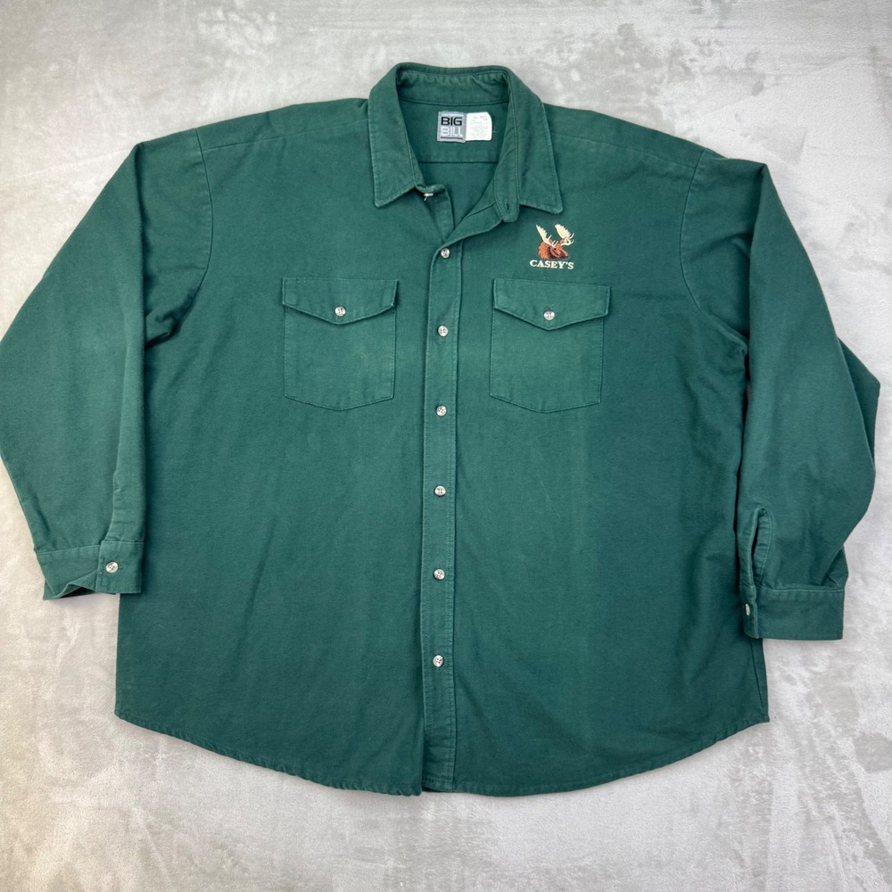 Vintage Big Bill 3XL Work Shirt Green Heavyweight Cotton Button Up USA Casey's